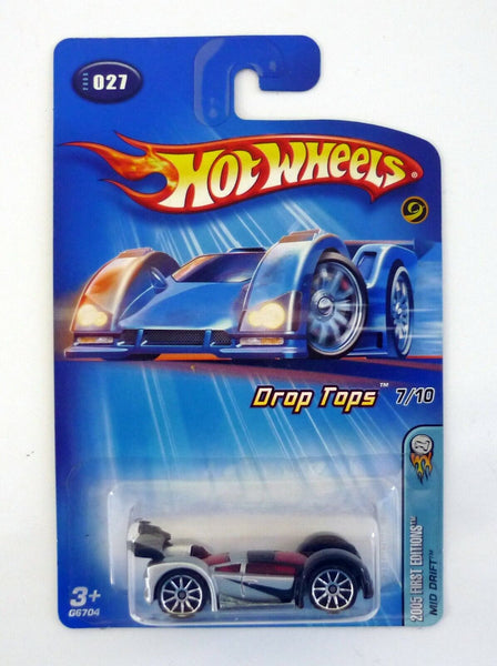 Hot Wheels Mid Drift #027 Drop Tops 7/10 Silver Die-Cast Car 2005