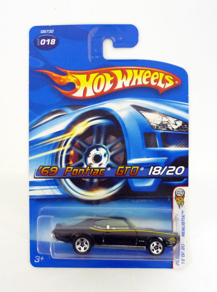 Hot Wheels '69 Pontiac GTO #018 Realistix 18/20 Black Die-Cast Car 2006