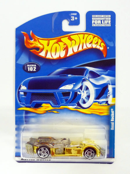 Hot Wheels Road Rocket #102 Gold Chrome Die-Cast Car 2001