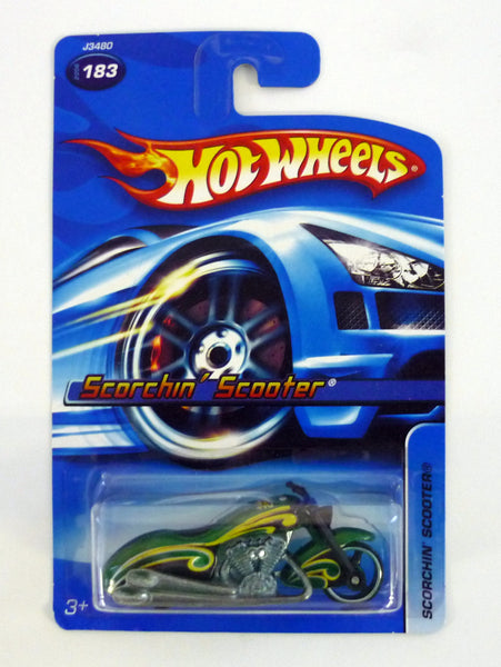 Hot Wheels Scorchin' Scooter #183 Green Die-Cast Motorcycle 2006